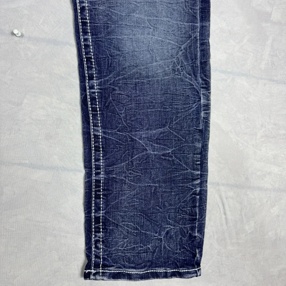 True Luck Mens Straight Leg‎ Jeans Blue Faded Denim Whisker 5-Pocket Size 30/30